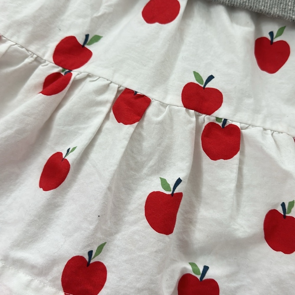 Mini Boden - Charming Gray and White Dress with Red Apple Design - Picture 5 of 5
